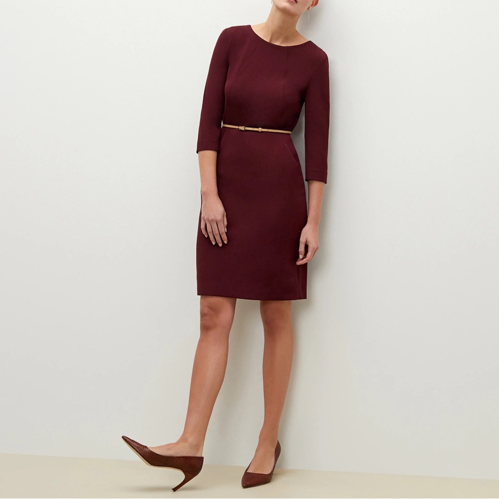 Women's Burgundy Sheath Dress with Belt